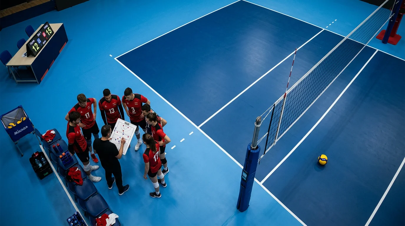 Volleyball-Spielfeld mit taktischer Analyse der verschiedenen Wettarten